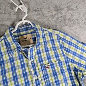 Hollister Plaid Button Down Shirt Long Sleeve Casual Blue‎ Green Mens M